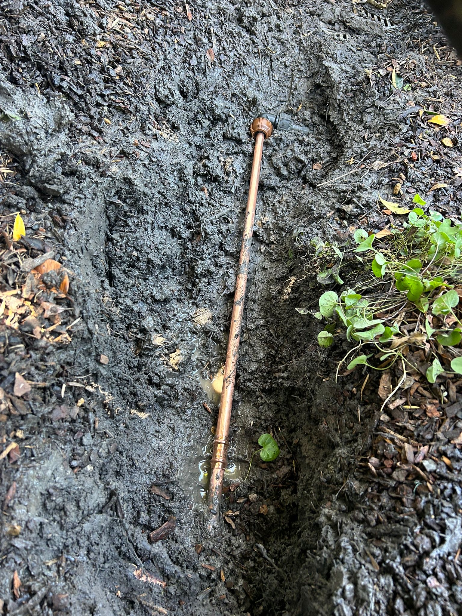 New underground copper water main installed in trench Kew Melbourne